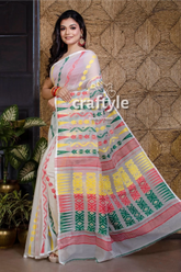Pearl white and red jamdani saree woman colorful saree 3