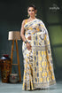 Pearl white bengal handloom cotton jamdani saree yellow white saree geometric patterns 1