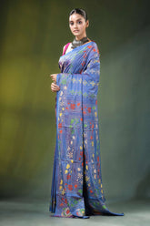 Periwinkle blue multithread kantha silk saree - shakuntala design woman wears vibrant 3