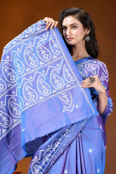 Periwinkle blue paisley motif handcrafted kutch embroidery silk saree woman vibrant blue silk saree 2