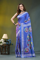 Periwinkle blue swan motif handmade silk kantha saree vibrant blue purple gradient saree 6