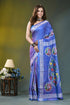 Periwinkle blue swan motif handmade silk kantha saree vibrant blue silk saree adorned 1