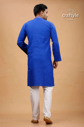 Persian blue floral motif kantha work cotton mens kurta vibrant royal embroidered 5