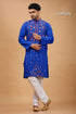 Persian blue floral motif kantha work cotton mens kurta vibrant royal embroidered 1