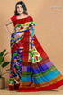 Persian blue handcrafted tussar saree with zari border - pure kalamkari design vibrant red blue green floral-patterned 1