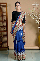 Persian blue mulberry pure silk saree - hand block print for a touch of elegance 3