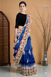 Persian blue mulberry pure silk saree - hand block print for a touch of elegance 4