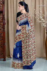 Persian blue mulberry pure silk saree - hand block print for a touch of elegance 2