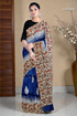 Persian blue mulberry pure silk saree - hand block print for a touch of elegance 1