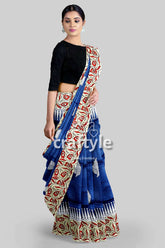 Persian Blue Mulberry Pure Silk Saree - Hand Block Print for a Touch of Elegance - Craftyle