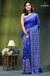 Persian blue white thread silk gujrati stitch saree with mirror work vibrant royal blue saree intricate 7