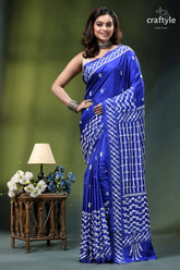 Persian blue white thread silk gujrati stitch saree with mirror work vibrant royal blue saree intricate 1