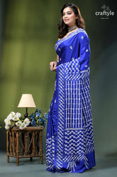 Persian blue white thread silk gujrati stitch saree with mirror work vibrant royal blue saree intricate 3