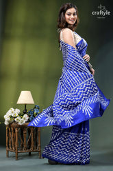 Persian blue white thread silk gujrati stitch saree with mirror work woman vibrant royal blue saree 4