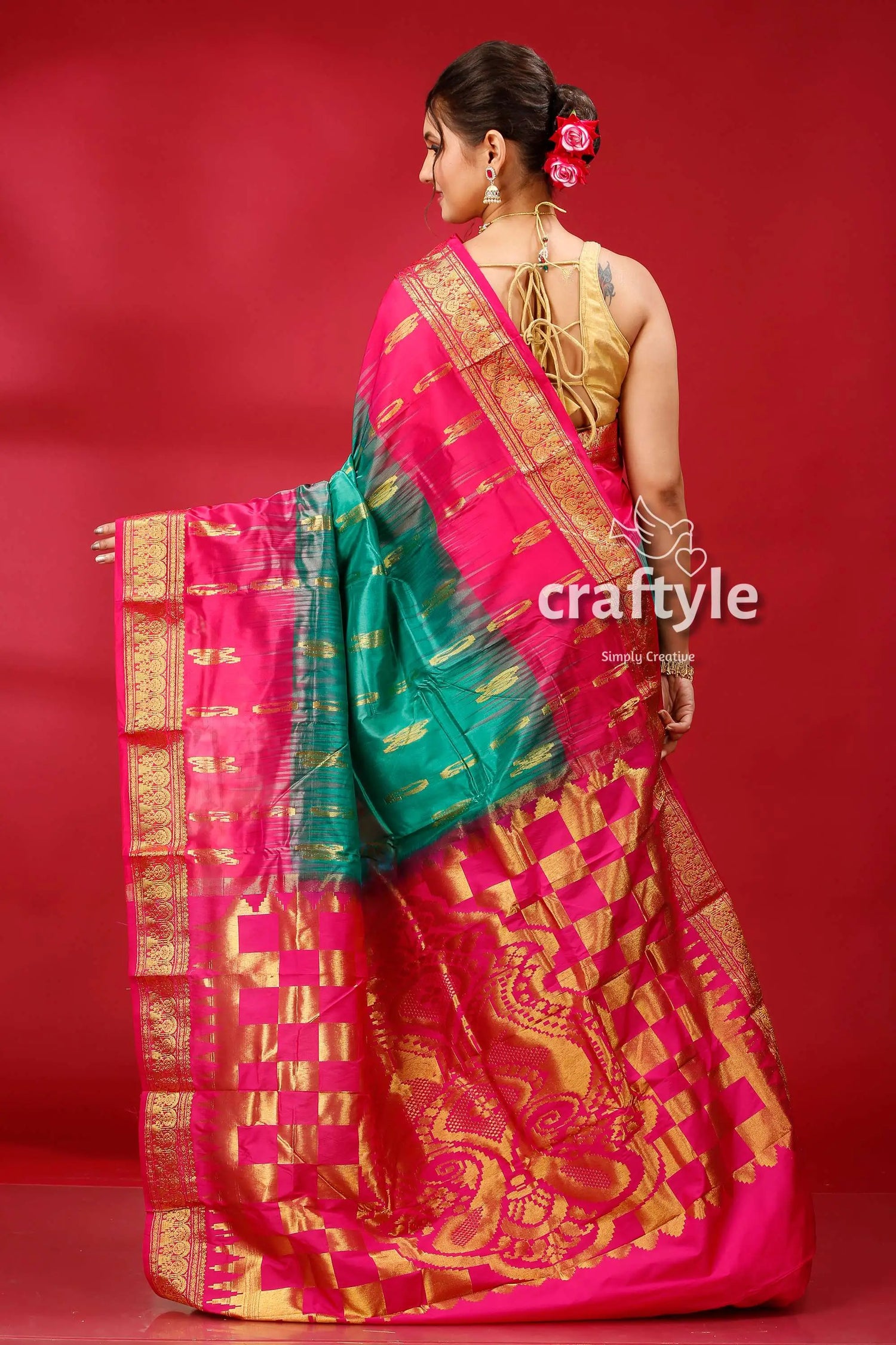 Persian green and magenta kanjivaram silk saree - classic elegance for any occasion pink green silk saree 4