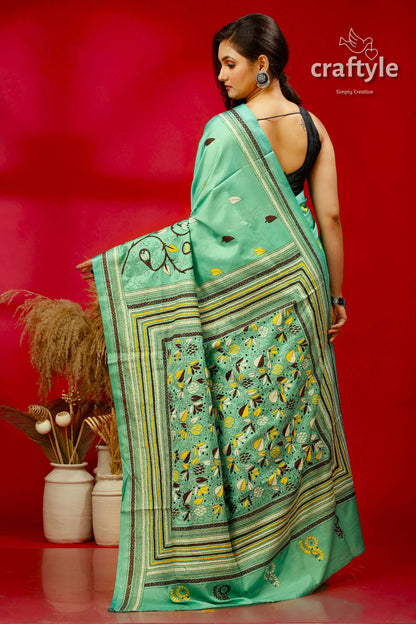 Persian Green Ethnic Silk Kantha Saree - Craftyle