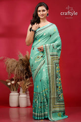 Persian Green Ethnic Silk Kantha Saree - Craftyle
