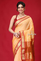 Persian Orange Bomkai Silk Saree with Zari Edging-Craftyle