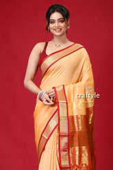 Persian orange bomkai silk saree with zari edging woman peach-colored saree red gold 2