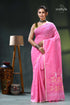 Persian pink handwoven soft cotton dhakai jamdani sari pink saree floral design gold 1