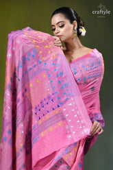 Persian pink multithread geometric design silk lambani embroidery saree vibrant pink saree intricate geometric 2