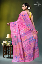 Persian pink multithread geometric design silk lambani embroidery saree vibrant pink saree intricate geometric 5