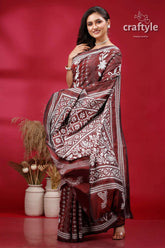 Persian plum and white hand embroidered silk kantha saree maroon white patterned saree 4