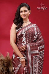 Persian plum and white hand embroidered silk kantha saree maroon white embroidered saree 2