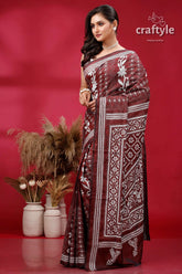 Persian plum and white hand embroidered silk kantha saree maroon white patterned saree 3