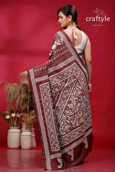 Persian plum and white hand embroidered silk kantha saree maroon white patterned saree 5
