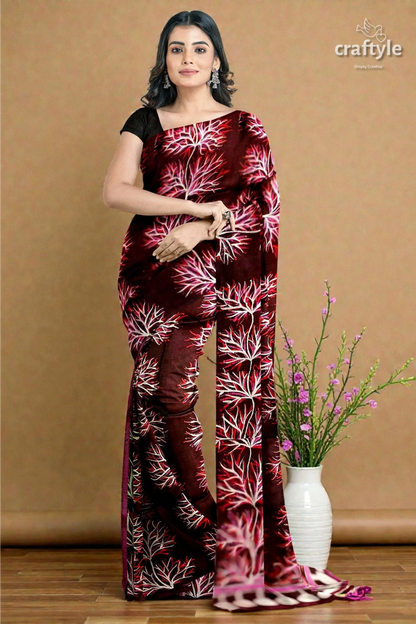 Persian plum hand batik pure mulberry silk saree - sari 3