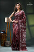 Persian plum hand embroidered silk kantha work saree maroon saree white floral patterns 1
