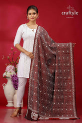 Persian plum & white kantha embroidery silk dupatta brown white embroidered dupatta floral 1