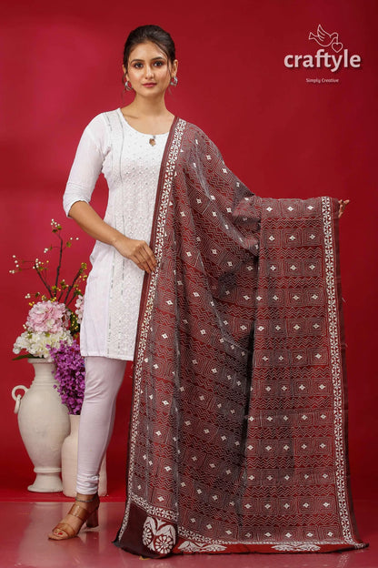 Persian plum &amp; white kantha embroidery silk dupatta brown white embroidered dupatta floral 1