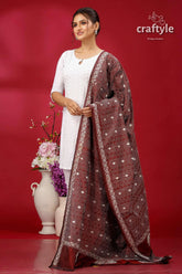 Persian plum & white kantha embroidery silk dupatta maroon white embroidered dupatta intricate 2