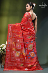 Persian red bengal heritage handcrafted silk kantha stitch saree vibrant red silk saree adorned 6