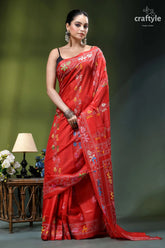 Persian red bengal heritage handcrafted silk kantha stitch saree vibrant red silk saree adorned 5