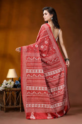 Persian red ethnic handcrafted kantha embroidery silk saree vibrant red saree intricate white 5