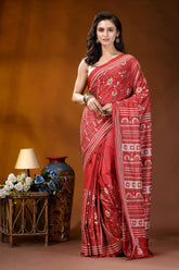 Persian red ethnic handcrafted kantha embroidery silk saree woman wears vibrant red saree 1