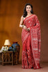 Persian red ethnic handcrafted kantha embroidery silk saree woman wears vibrant red saree 1