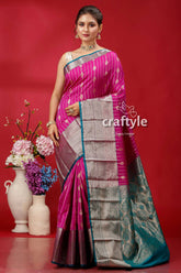 Persian rose pink kosha silk saree - ideal for all occasions silver 1