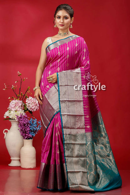 Persian rose pink kosha silk saree - ideal for all occasions silver 1