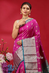 Persian rose pink kosha silk saree - ideal for all occasions elegant silver border 2