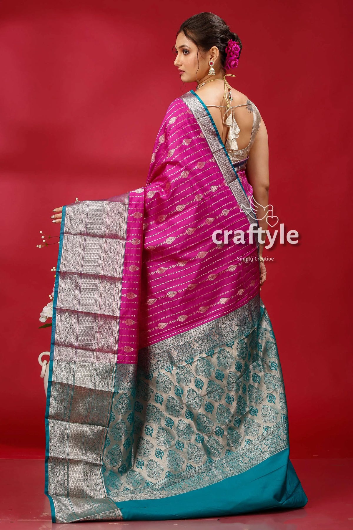 Persian rose pink kosha silk saree - ideal for all occasions teal 4