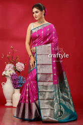 Persian rose pink kosha silk saree - ideal for all occasions silver teal border 3