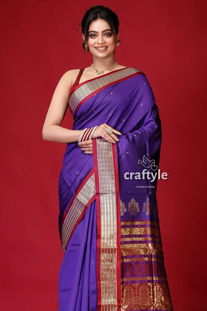 Pigment Blue Bomkai Silk Saree with Woven Zari Border-Craftyle
