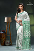 Pine green and white kantha embroidery silk saree white green saree intricate floral 1