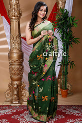 Pine Green Handloom Cotton Saree-Craftyle