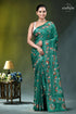 Pine green multithread hand kantha embroidery silk saree emerald green silk saree intricate 1