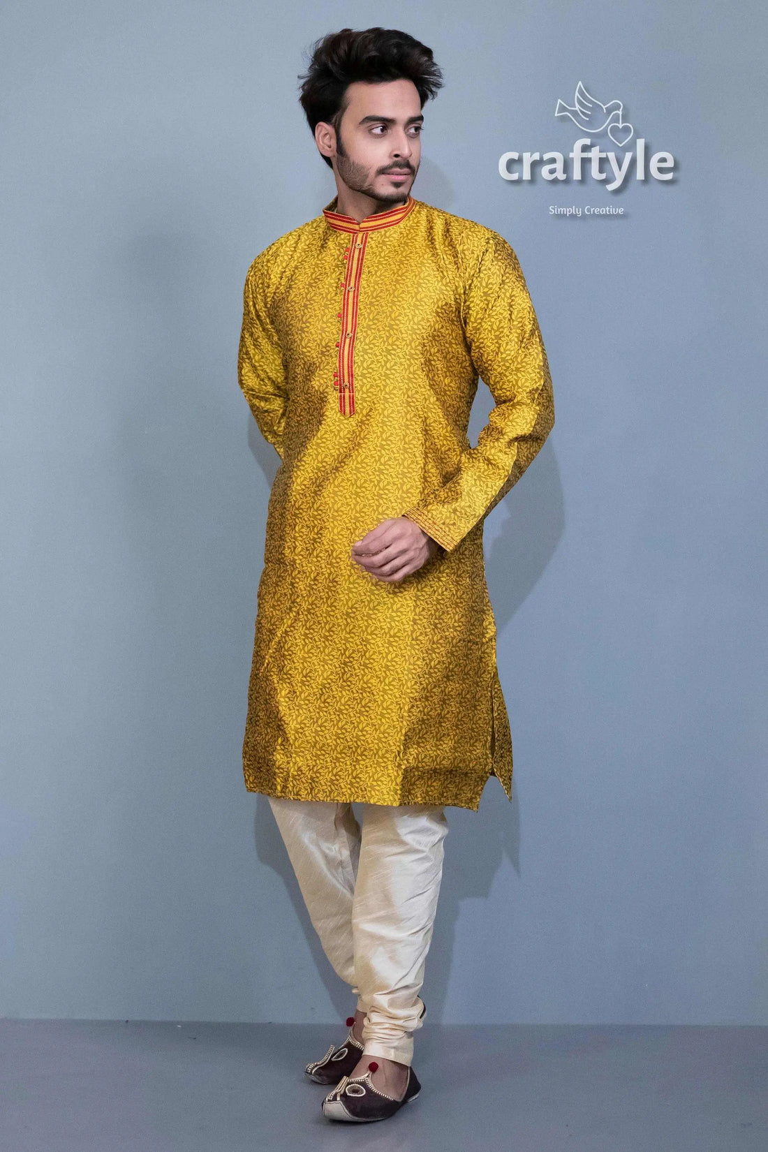 Pineapple yellow silk kurta embroidered ethnic menswear man yellow kurta pajama 2